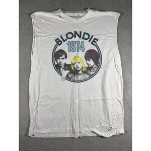 Blondie 1974 Distressed Sleeveless Graphic T-Shirt Vintage-Inspired White X-Larg